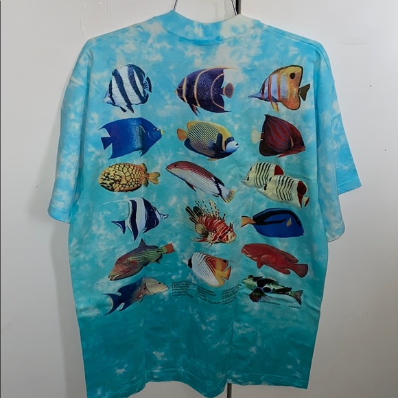 Vintage 90s Liquid Blue Tie Dye Fish T-Shirt - Picture 2 of 8